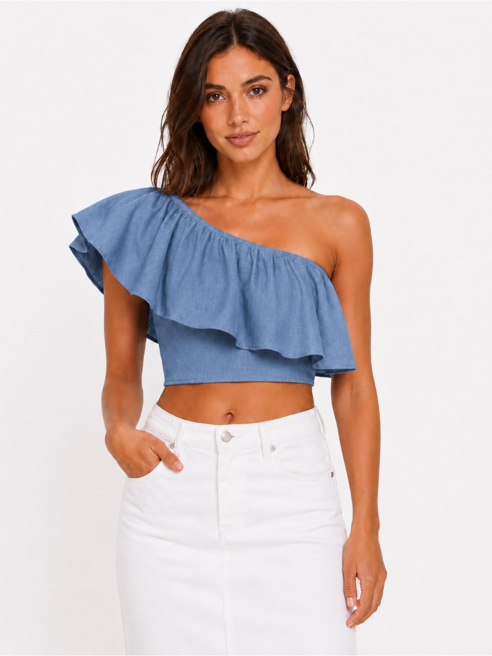 Anthropologie Capulet Blue One Shoulder Ruffle Top S